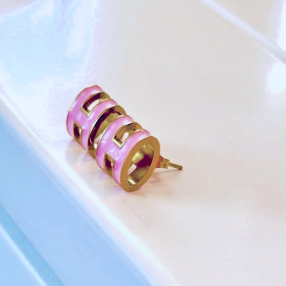 Pink, Black, White Enamel H Fashion Earrings or Necklace - Picture 7 of 8